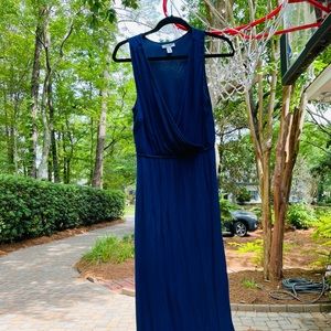 Long navy blue wrap front dress